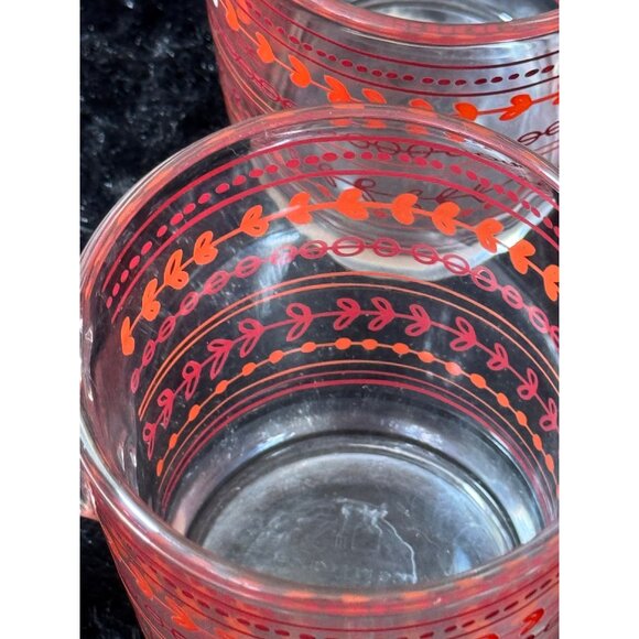 IKEA Glass Coffee Mugs With Red & Orange Leaf Print Design Set Of 3 - Picture 4 of 7